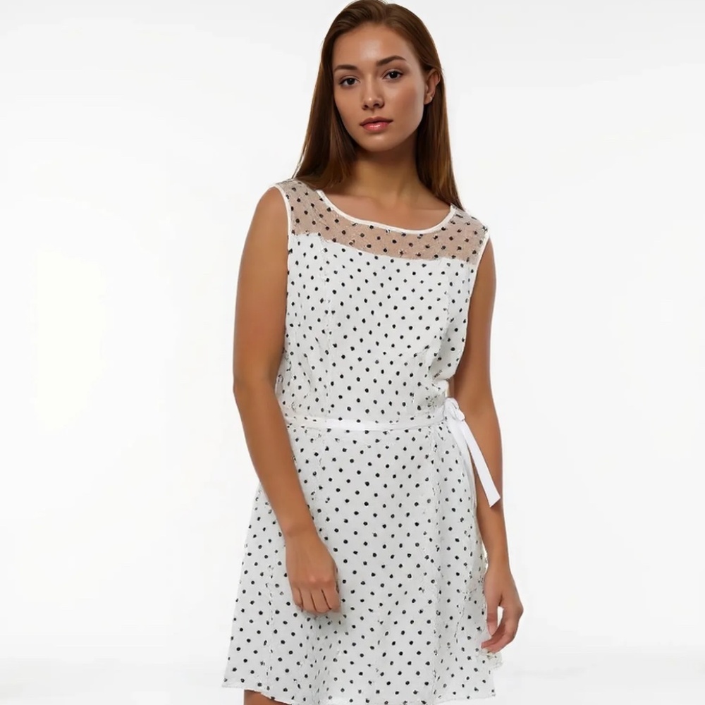 White Polka Dot Sleeveless Dress